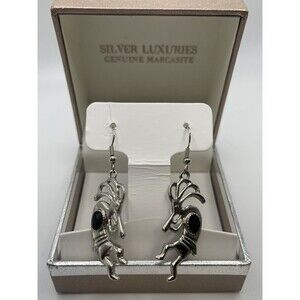 Silver Luxuries Genuine Marcasite Kokopelli Tribal Flute Player Earrings New